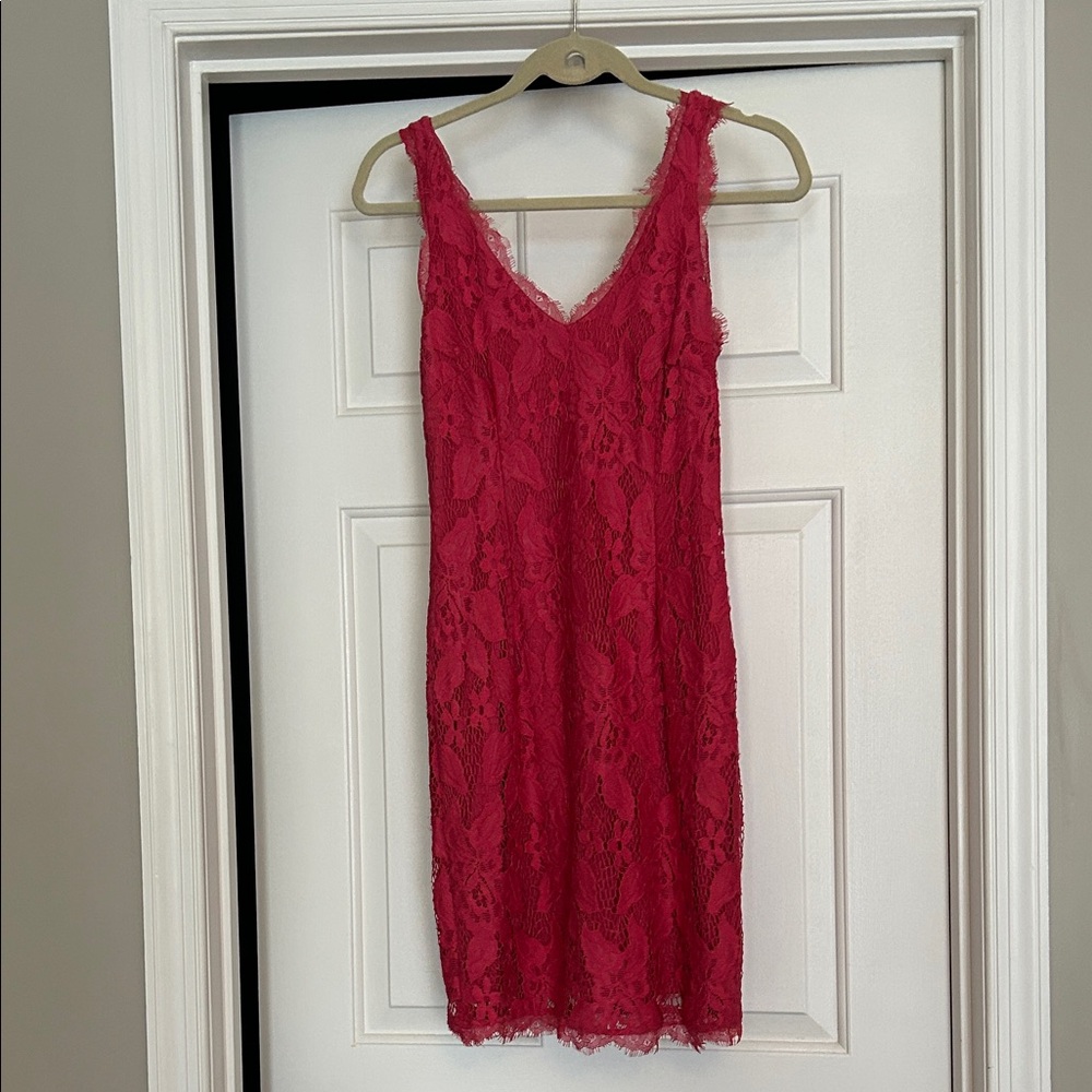 Adrianna Papell Coral Red Lace Slip Dress
